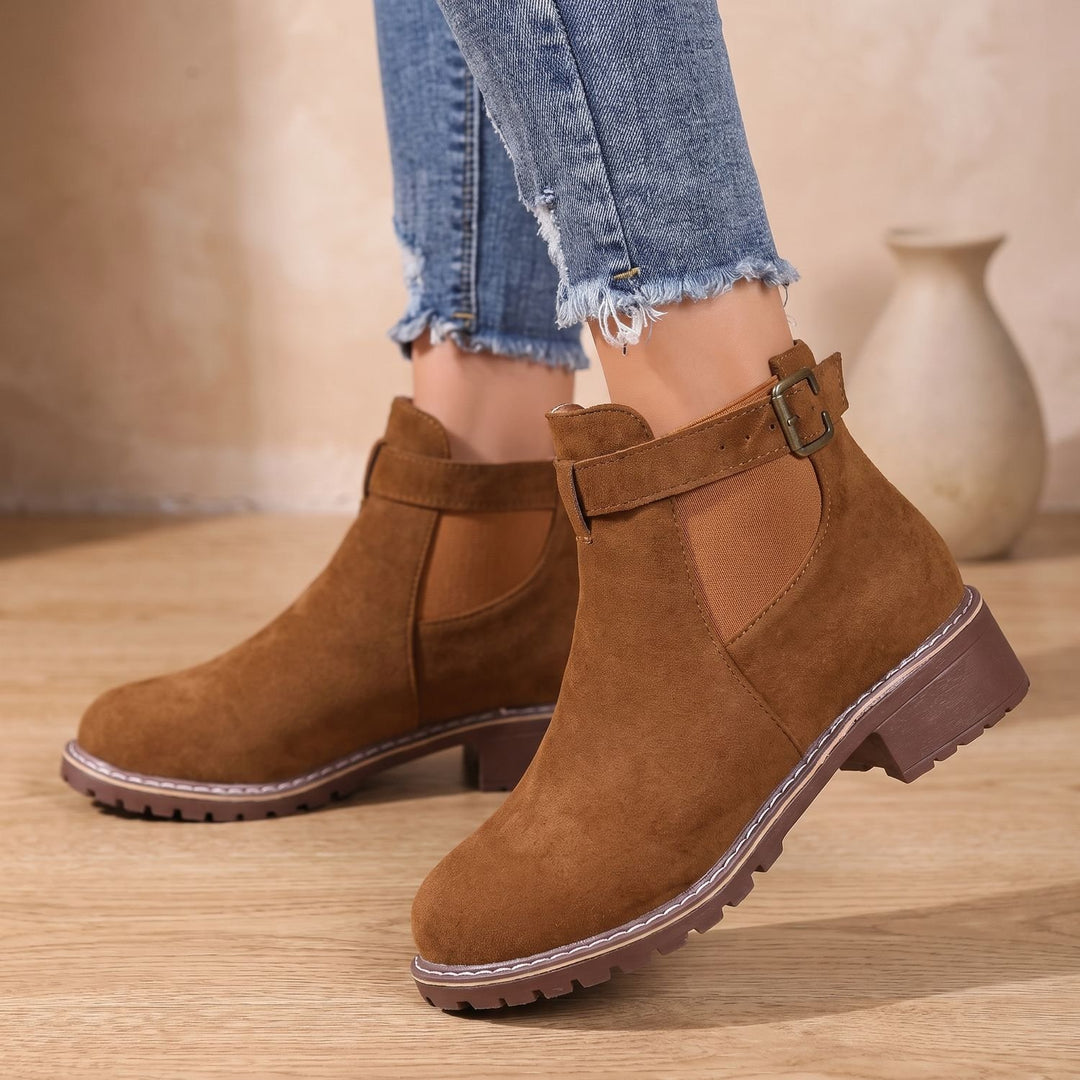 Women's Suede Chelsea Ankle Boots Elastic Gusset Block Heel