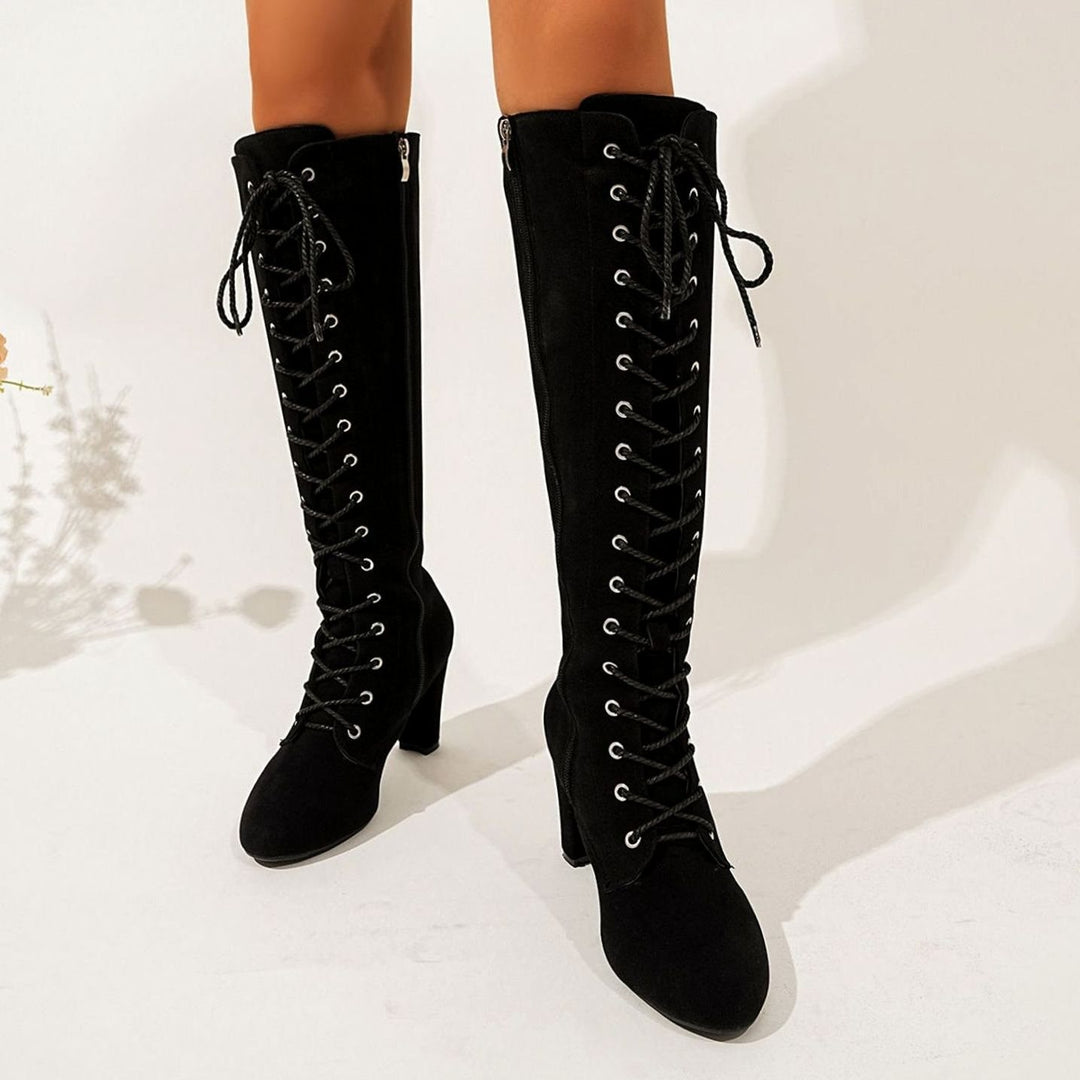 Women's Suede Lace-Up Over-the-Knee High Heel Boots