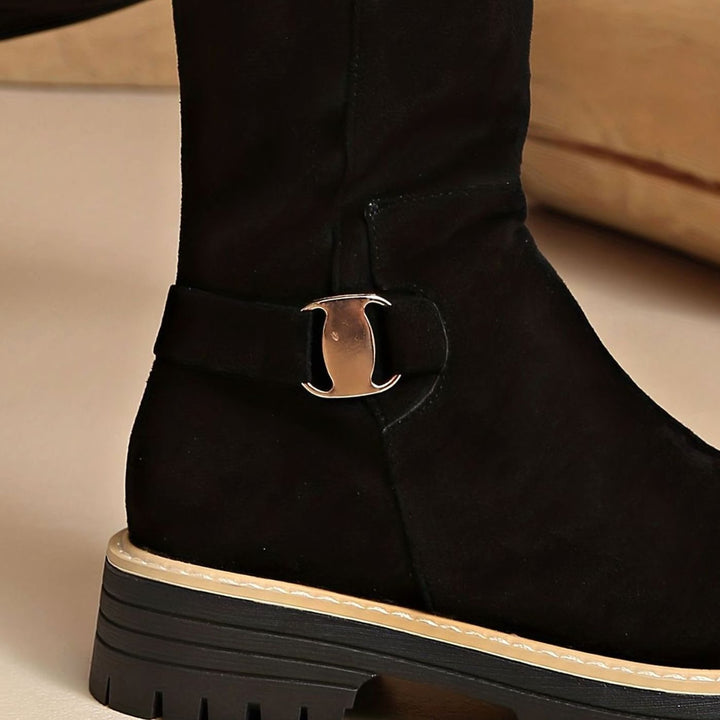 Women's Suede-Look Block Heel Knee High Boots Zipper