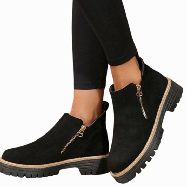 Women's Suede-Look Platform Ankle Boots Side-Zip Chunky Sole