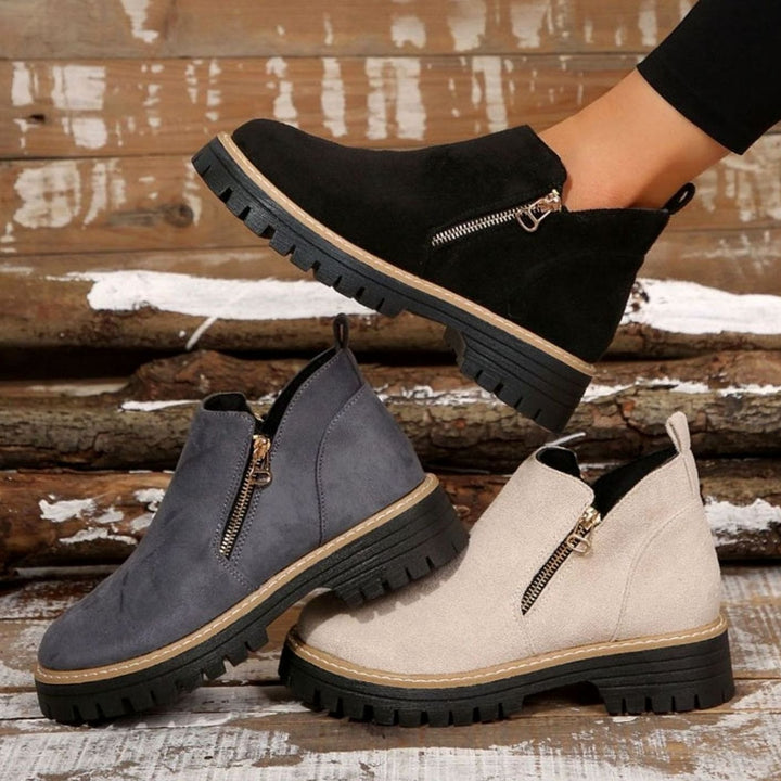 Women's Suede-Look Platform Ankle Boots Side-Zip Chunky Sole