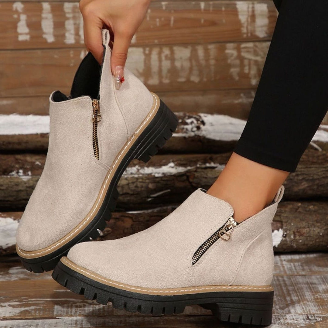 Women's Suede-Look Platform Ankle Boots Side-Zip Chunky Sole