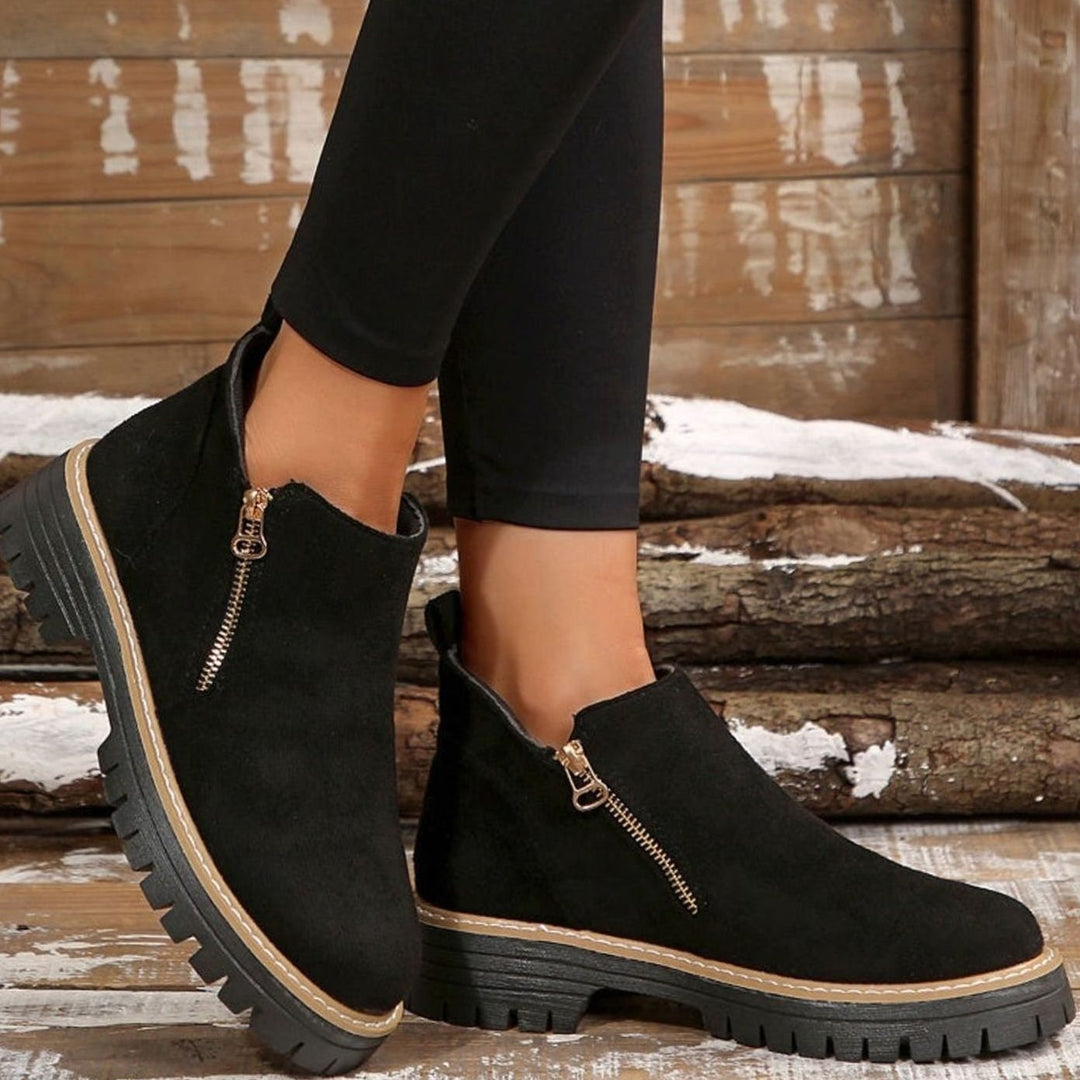 Women's Suede-Look Platform Ankle Boots Side-Zip Chunky Sole