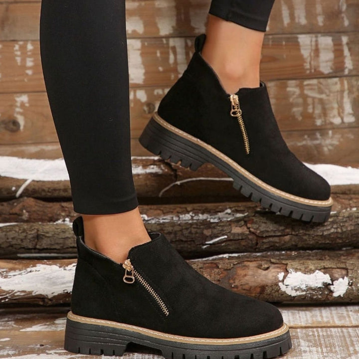 Women's Suede-Look Platform Ankle Boots Side-Zip Chunky Sole
