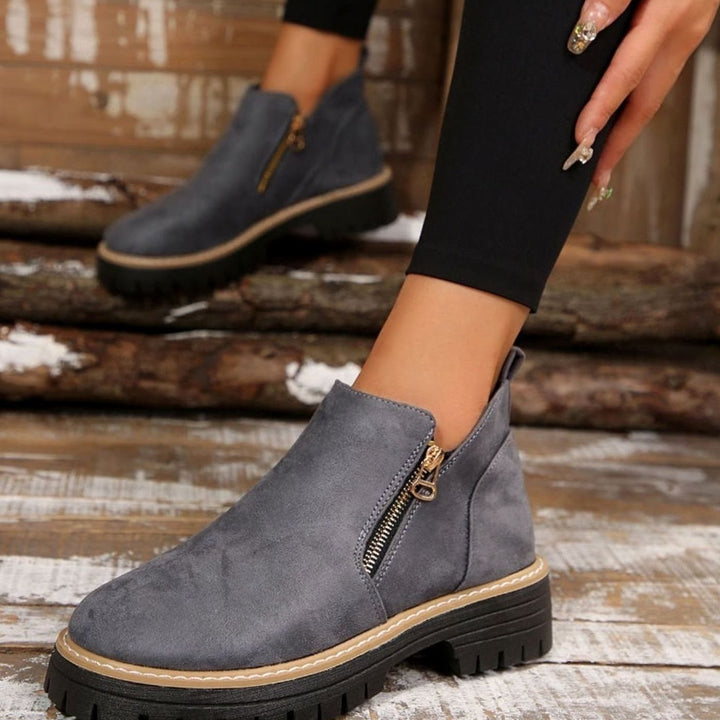 Women's Suede-Look Platform Ankle Boots Side-Zip Chunky Sole