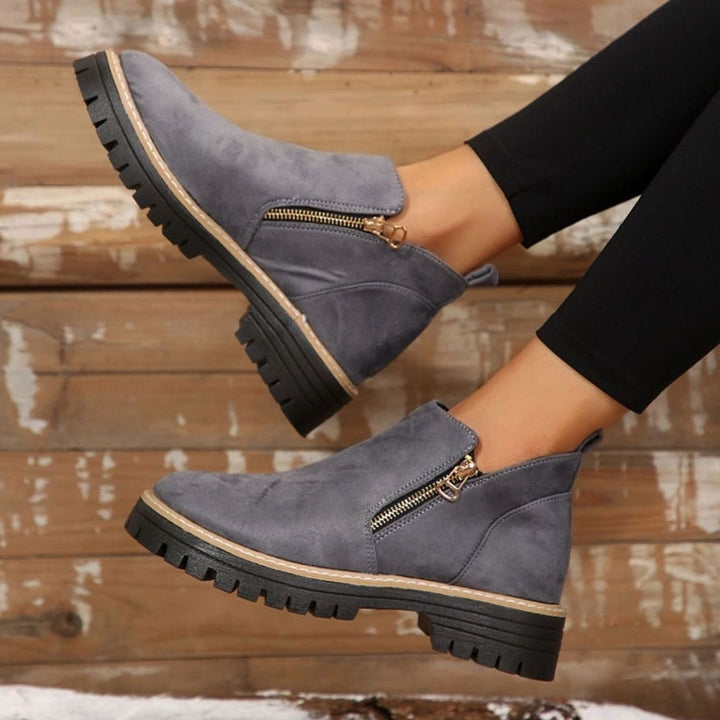 Women's Suede-Look Platform Ankle Boots Side-Zip Chunky Sole