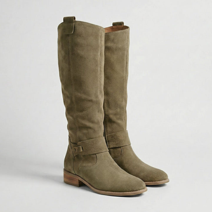 Women's Suede-Look Slouchy Knee High Boots Low Heel - Green