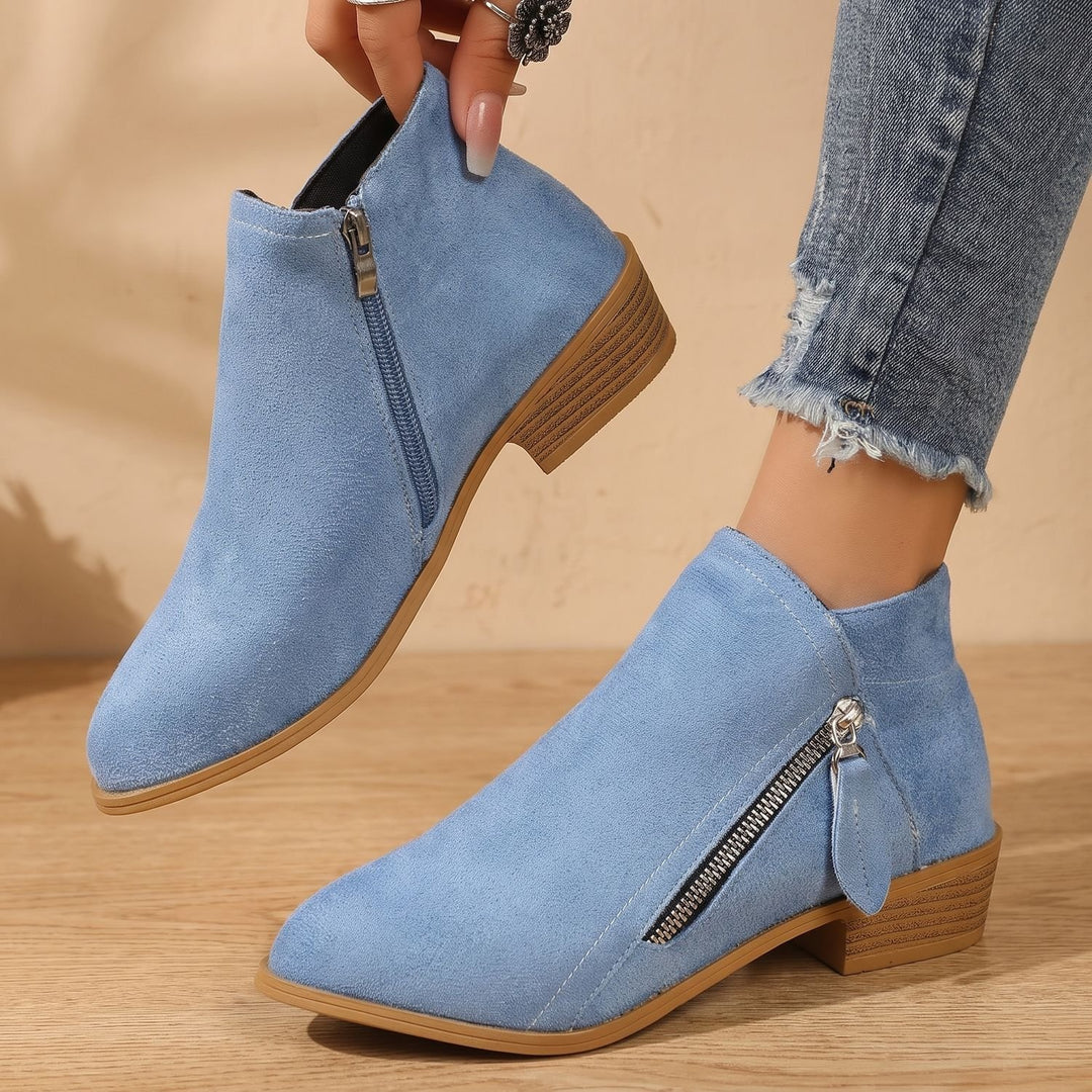 Women's Suede Side Zip Block Heel Ankle Booties - Peacock Blue