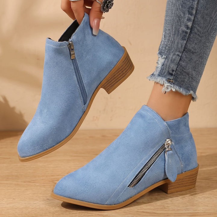 Women's Suede Side Zip Block Heel Ankle Booties - Peacock Blue