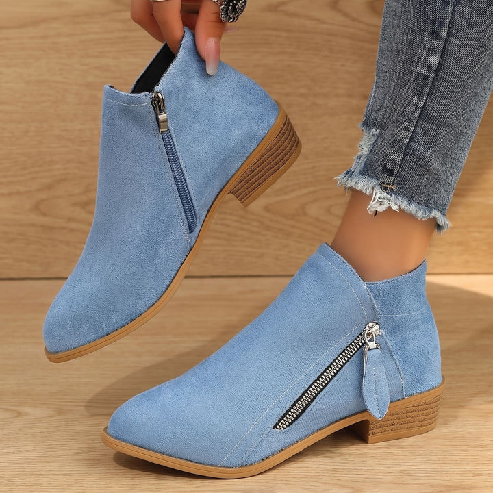 Women's Suede Side Zip Block Heel Ankle Booties