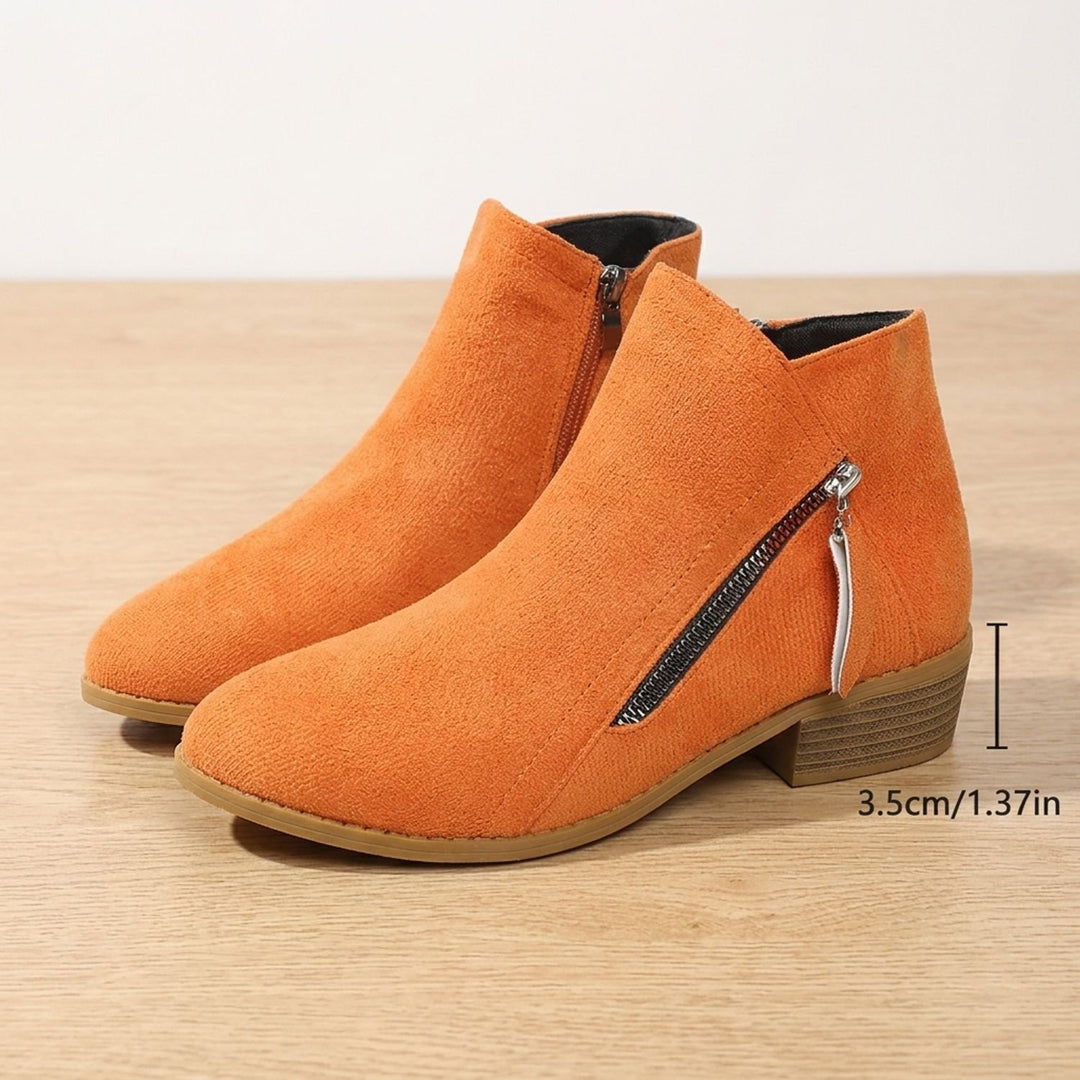 Women's Suede Side Zip Block Heel Ankle Booties - Orange Red