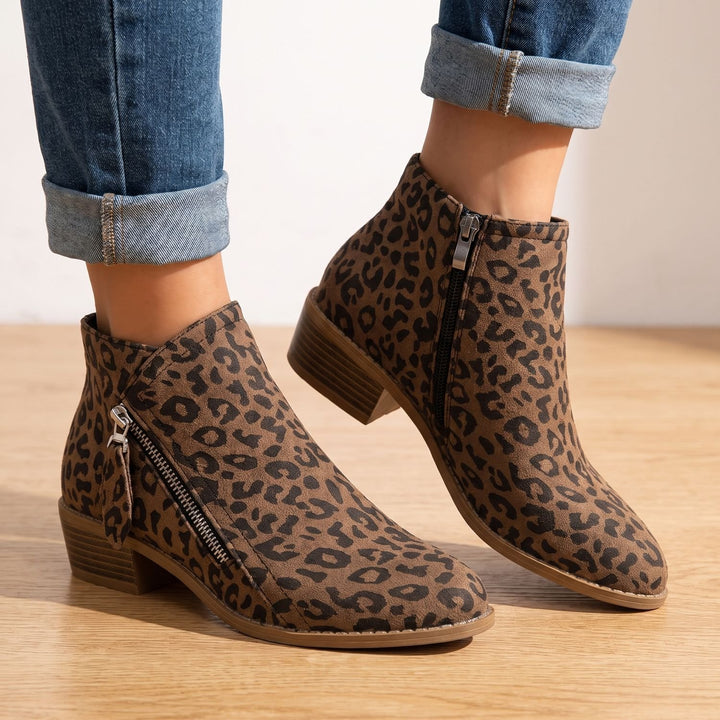 Women's Suede Side Zip Block Heel Ankle Booties