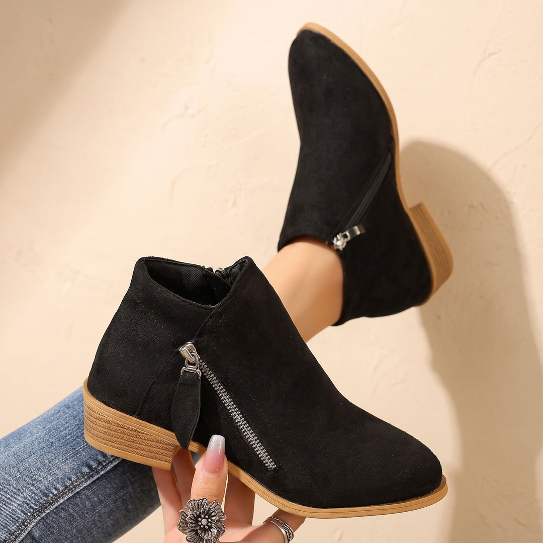 Women's Suede Side Zip Block Heel Ankle Booties