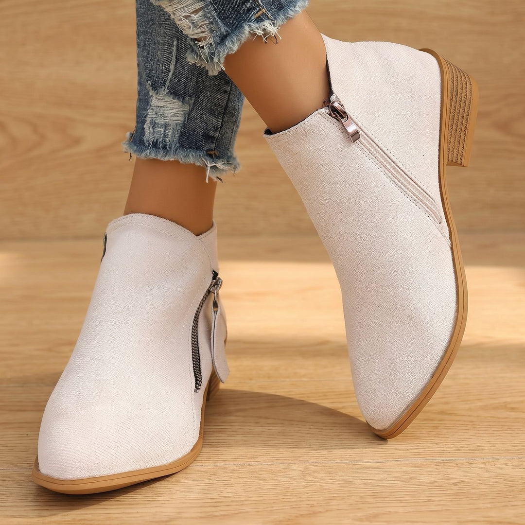 Women's Suede Side Zip Block Heel Ankle Booties