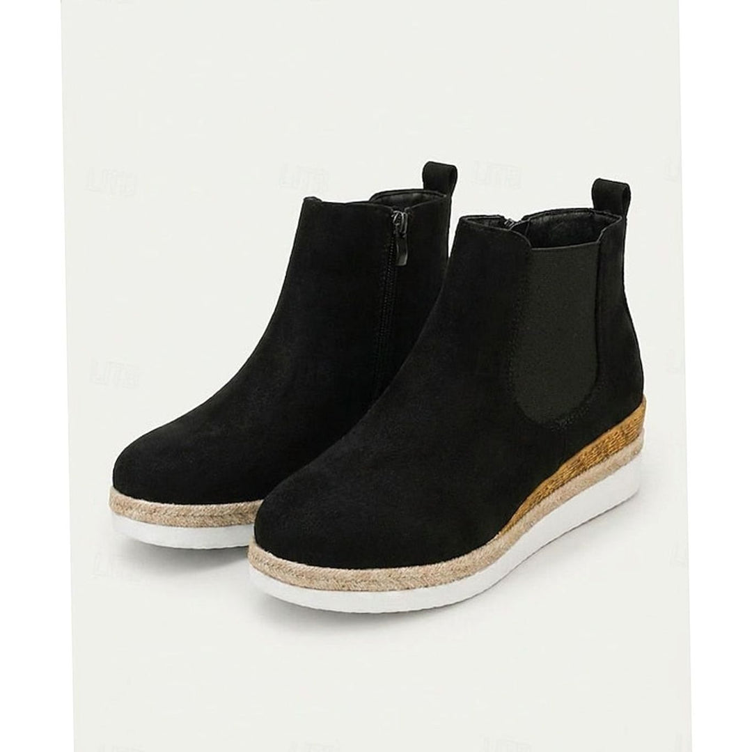 Women's Suede Wedge Chelsea Ankle Booties Side-Zip - Black