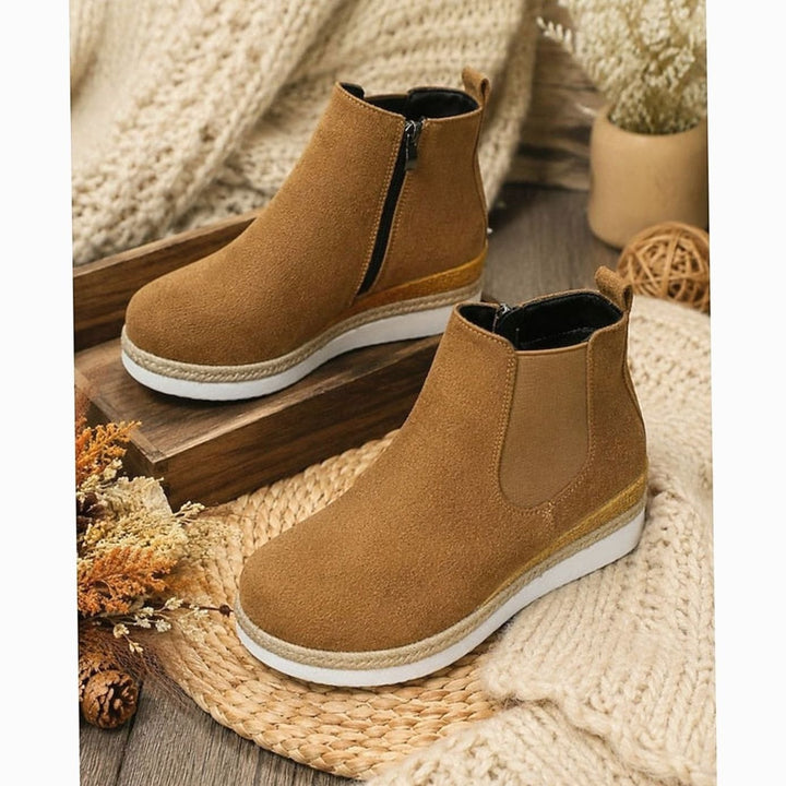 Women's Suede Wedge Chelsea Ankle Booties Side-Zip