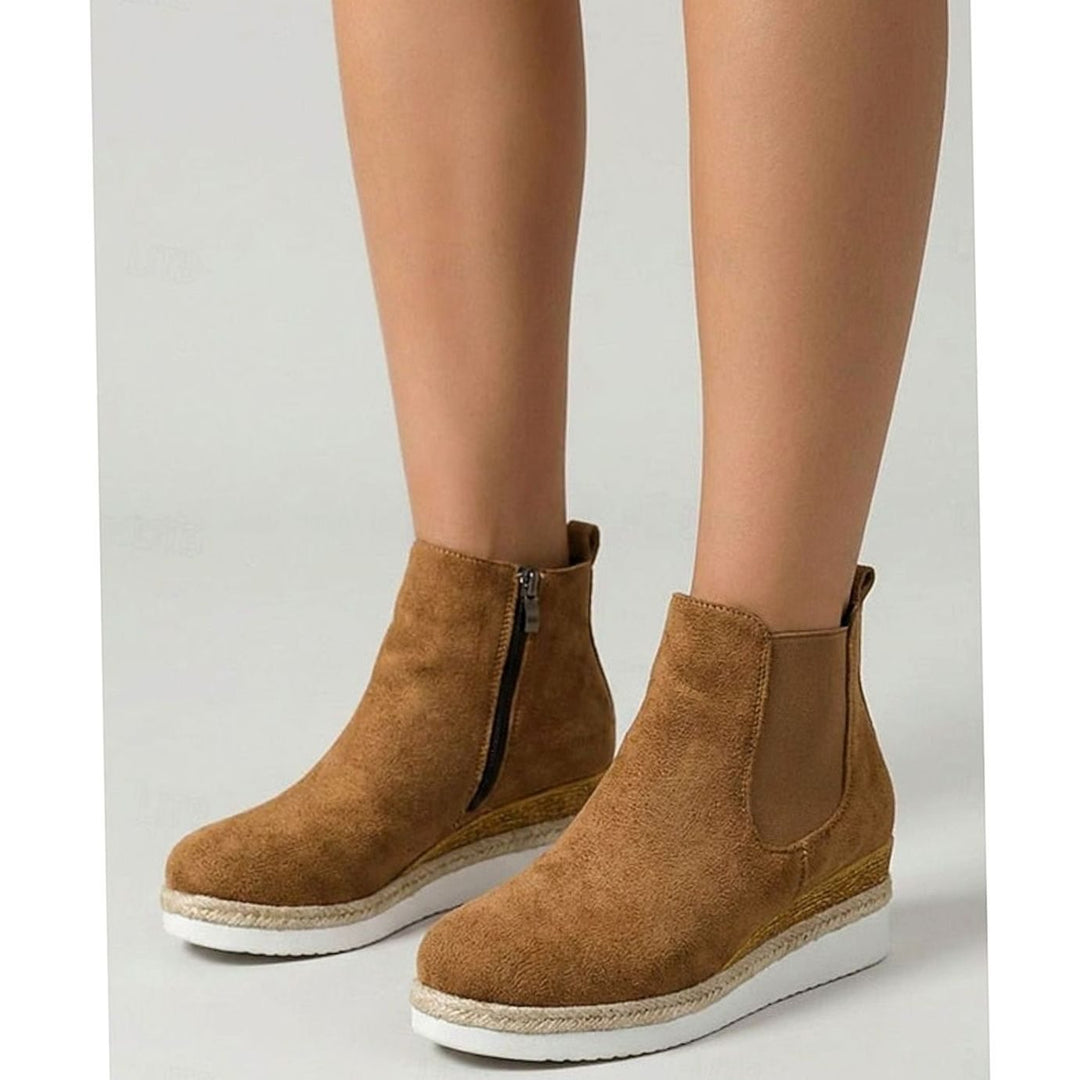 Women's Suede Wedge Chelsea Ankle Booties Side-Zip