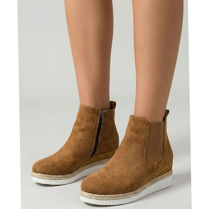 Women's Suede Wedge Chelsea Ankle Booties Side-Zip