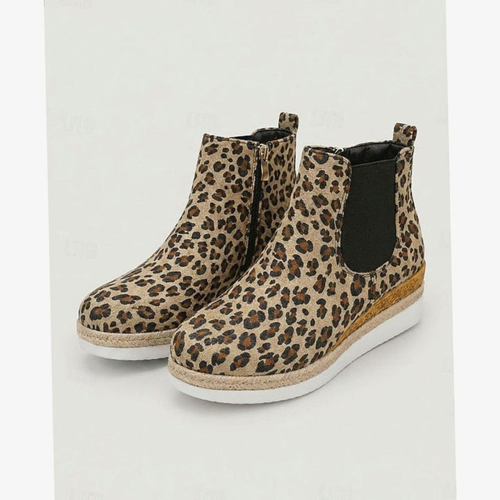 Women's Suede Wedge Chelsea Ankle Booties Side-Zip - Leopard