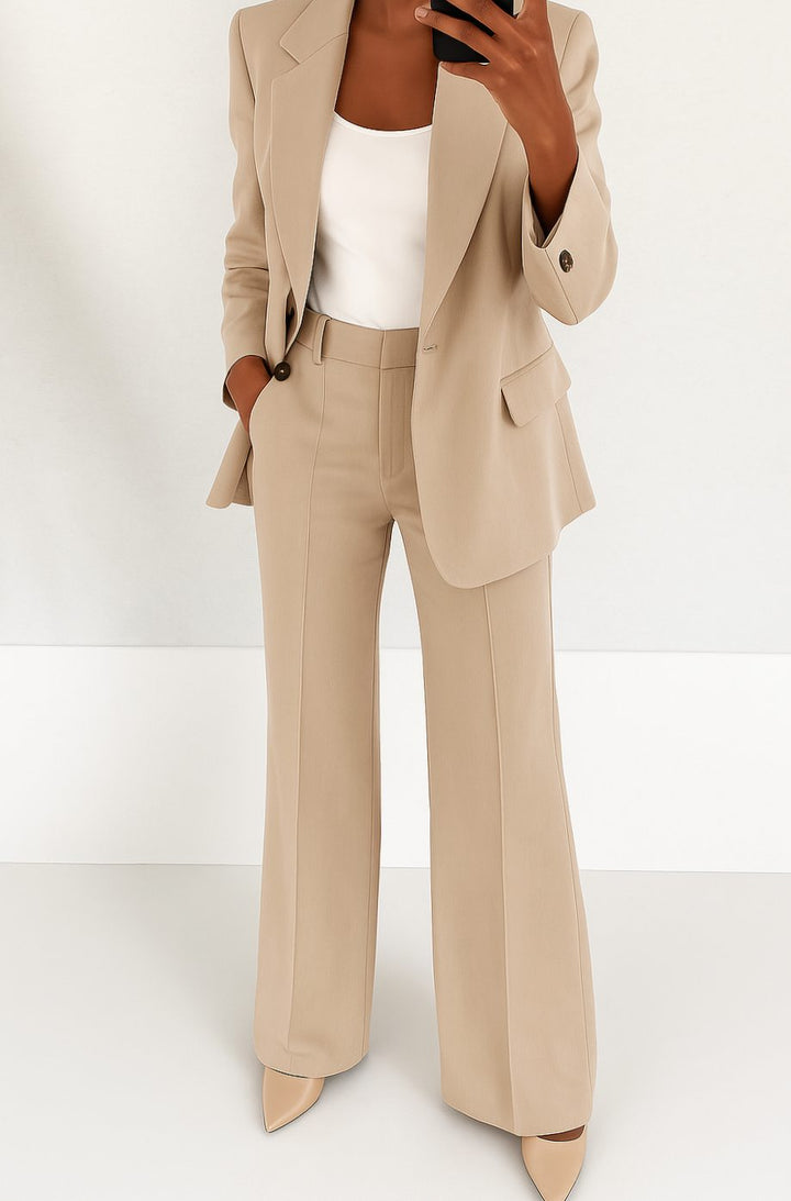 Women's Tailored Blazer Pants Suit Set Single-Button Professional
