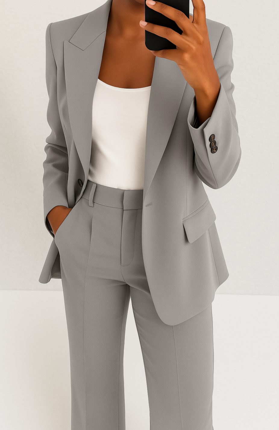 Women's Tailored Blazer Pants Suit Set Single-Button Professional - Gray