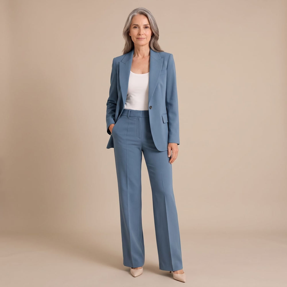 Women's Tailored Blazer Wide-Leg Trouser Two Piece Set - Blue