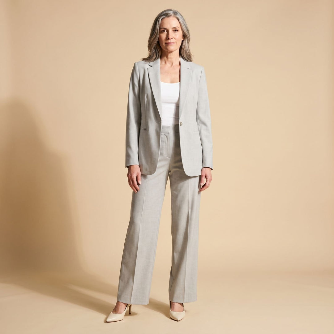 Women's Tailored Blazer Wide-Leg Trouser Two Piece Set - Grey