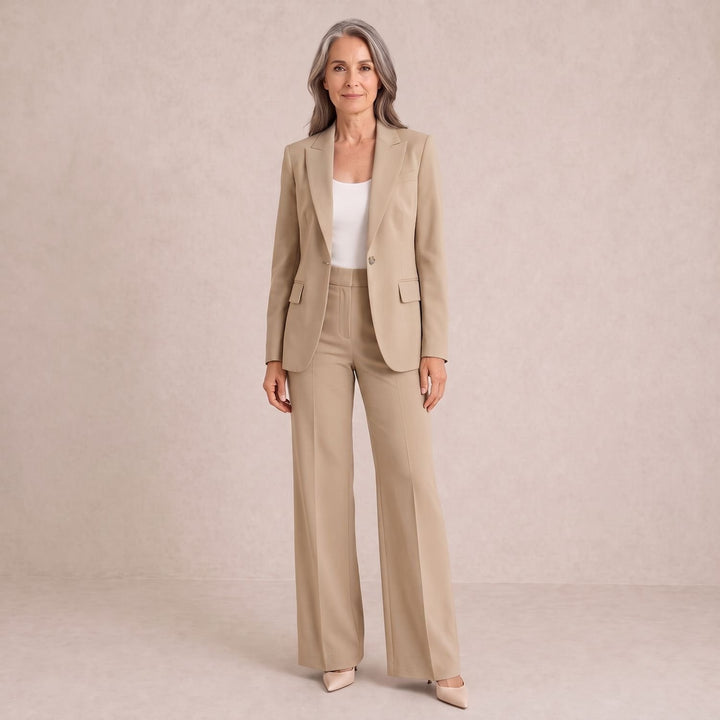 Women's Tailored Blazer Wide-Leg Trouser Two Piece Set - Beige