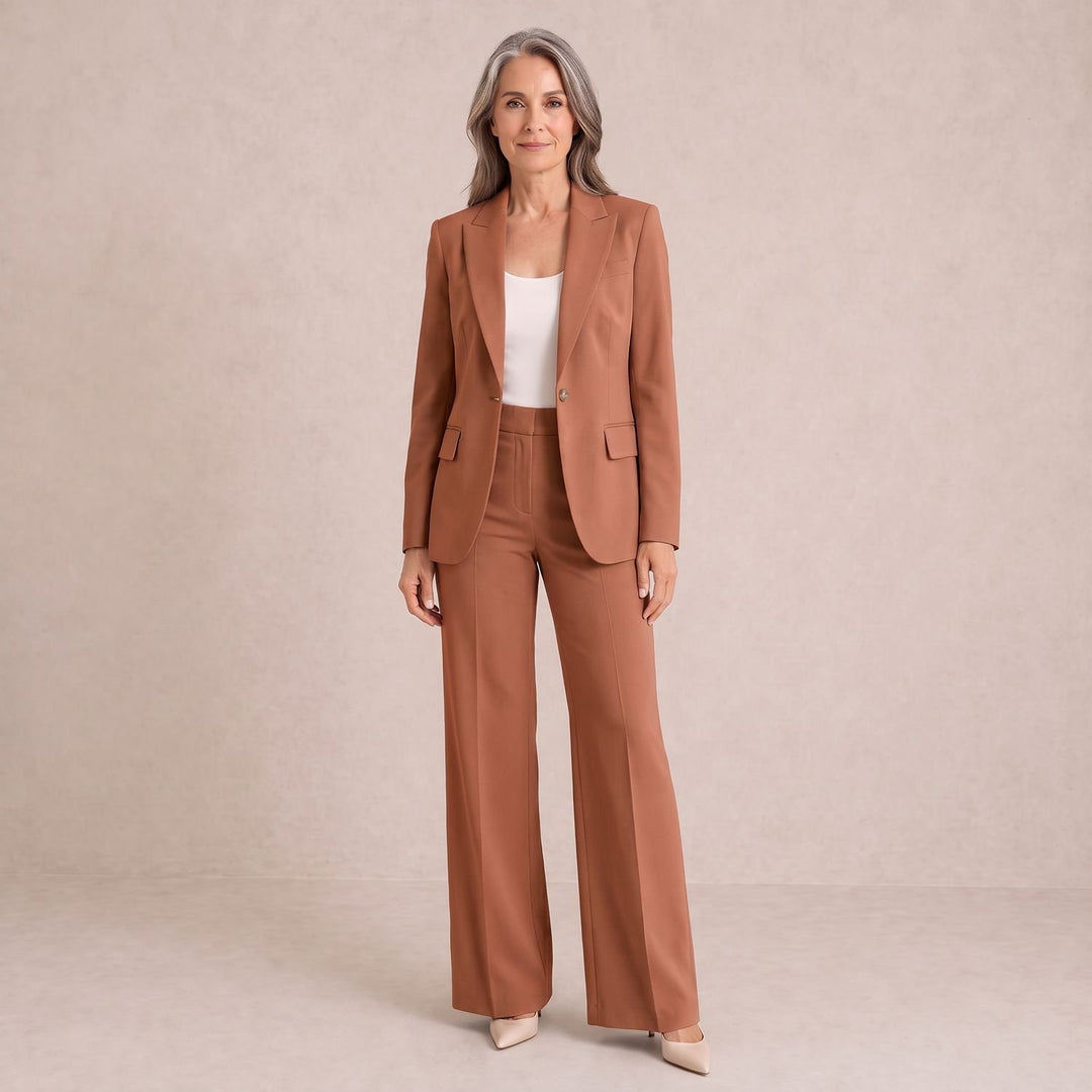 Women's Tailored Blazer Wide-Leg Trouser Two Piece Set - Brown