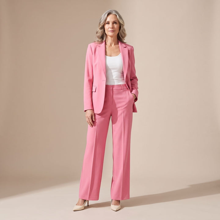 Women's Tailored Blazer Wide-Leg Trouser Two Piece Set - Pink