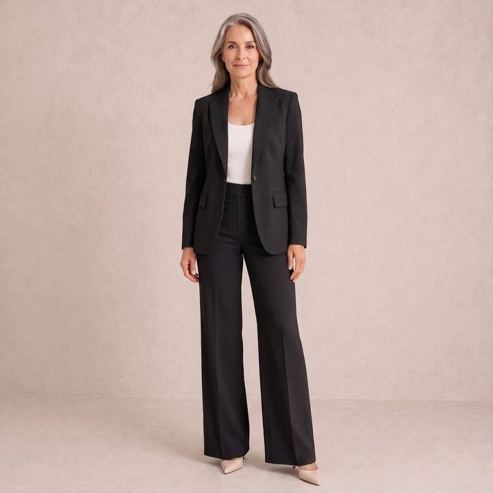 Women's Tailored Blazer Wide-Leg Trouser Two Piece Set - Black
