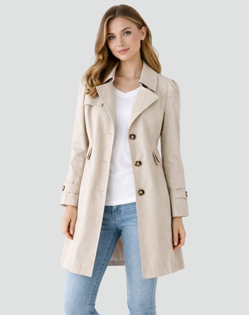 Women's Tailored Mid-Length Double-Breasted Trench Coat - Beige