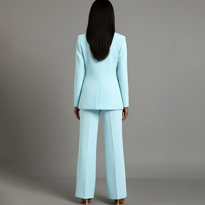 Women's Tailored Single-Button Blazer Pants Suit Set