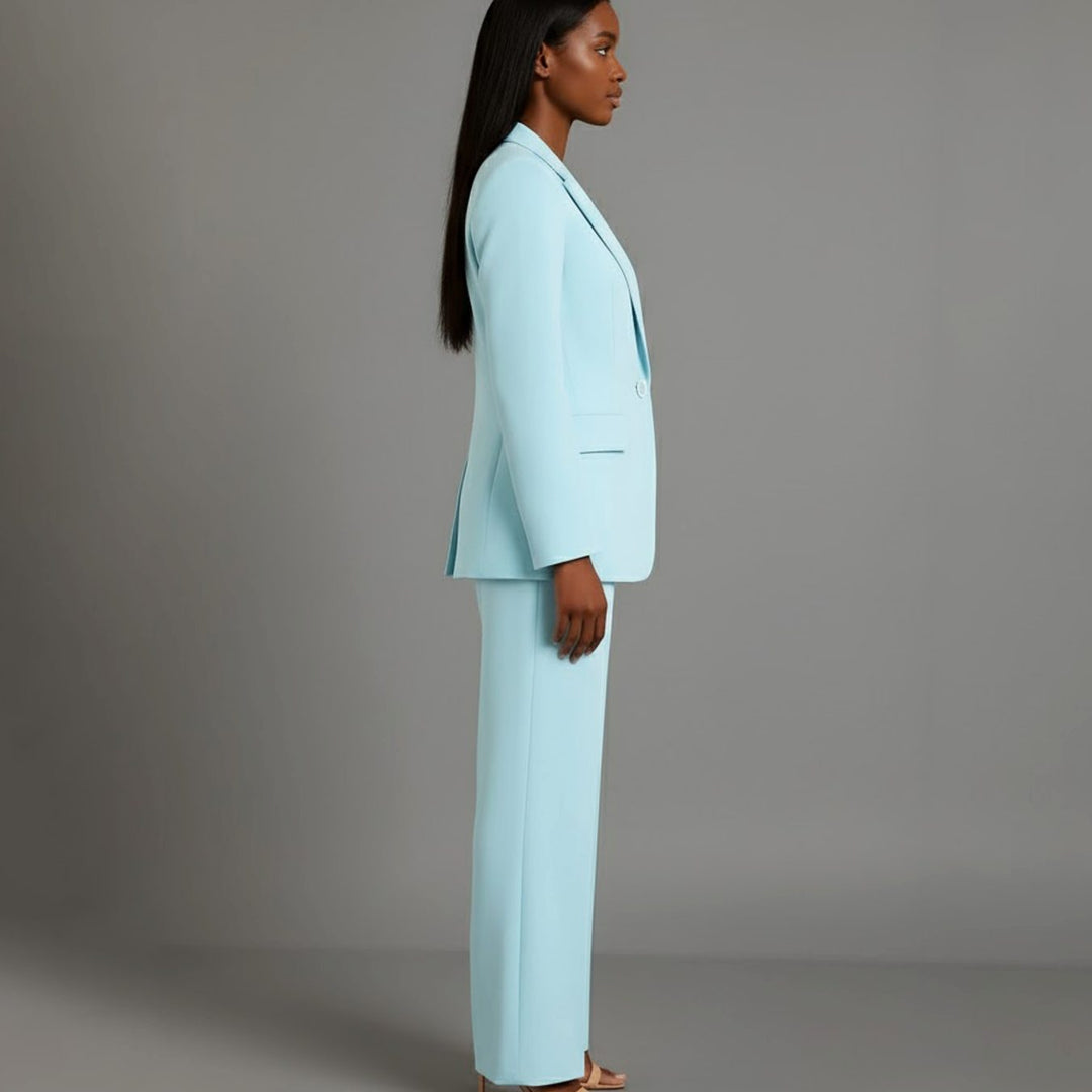 Women's Tailored Single-Button Blazer Pants Suit Set - Turquoise
