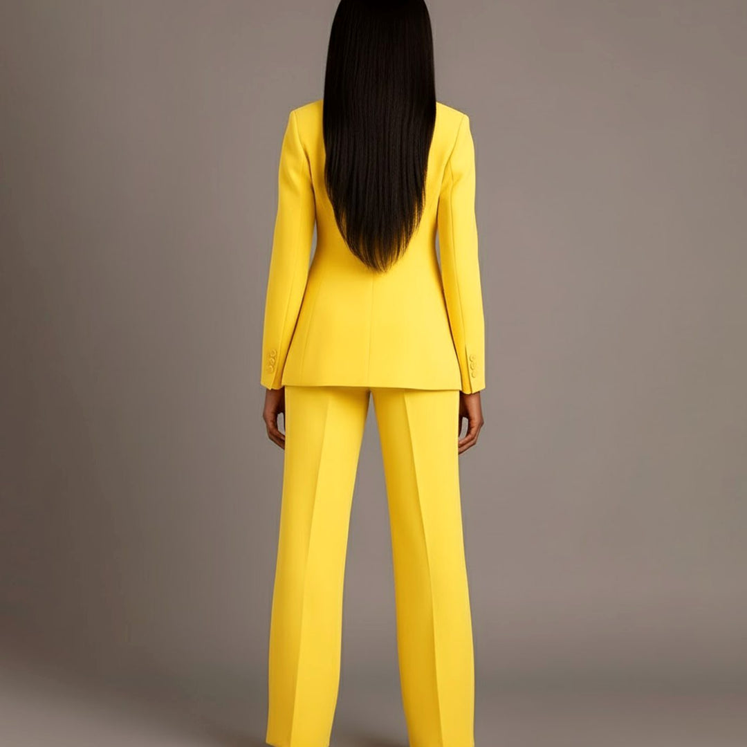 Women's Tailored Single-Button Blazer Pants Suit Set