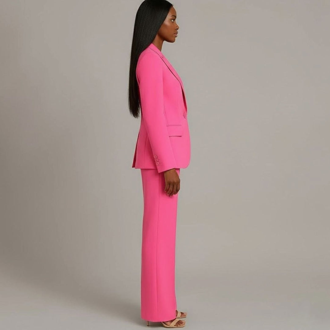Women's Tailored Single-Button Blazer Pants Suit Set
