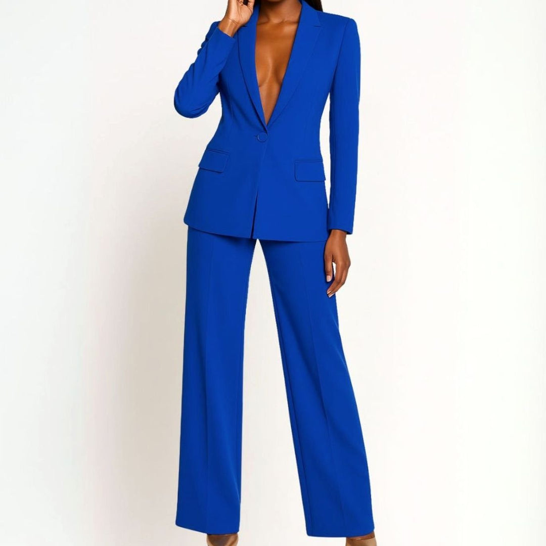 Women's Tailored Wide-Leg Blazer Suit Set - Royal Blue