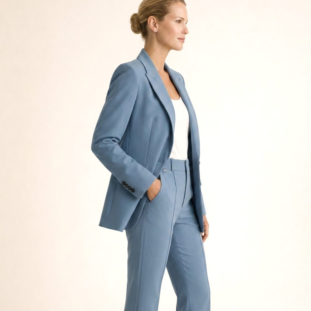 Women's Tailored Wide-Leg Flare Two-Piece Blazer Pants Suit