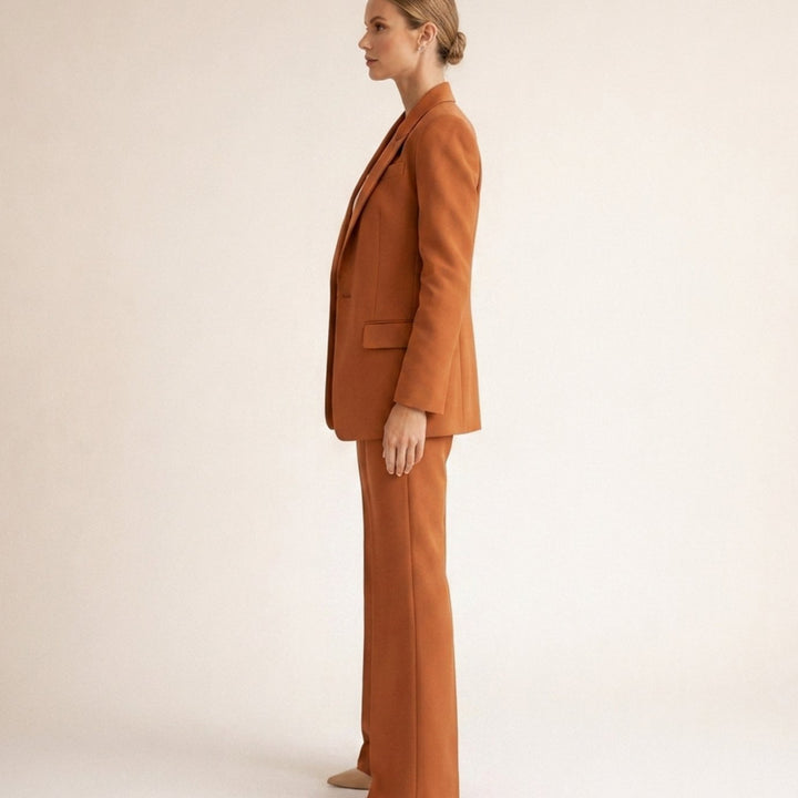 Women's Tailored Wide-Leg Flare Two-Piece Blazer Pants Suit
