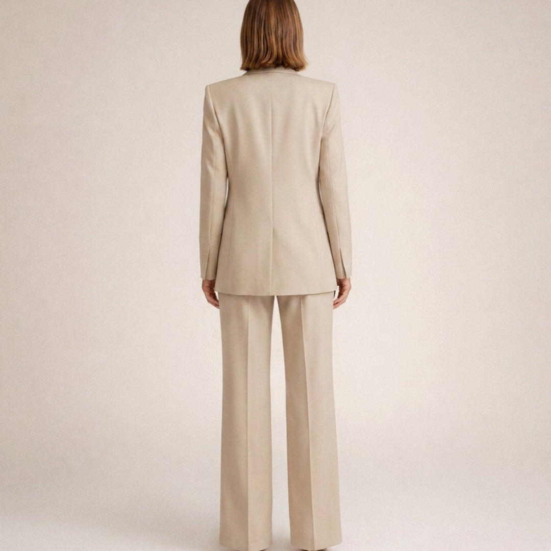 Women's Tailored Wide-Leg Flare Two-Piece Blazer Pants Suit