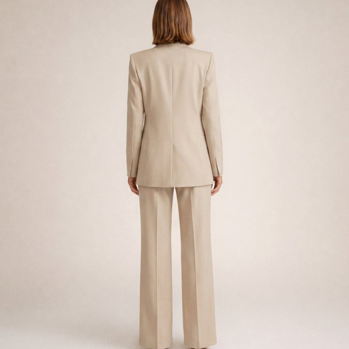 Women's Tailored Wide-Leg Flare Two-Piece Blazer Pants Suit