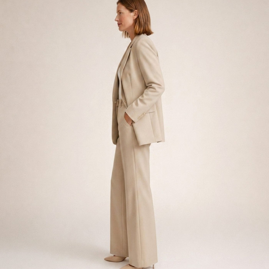 Women's Tailored Wide-Leg Flare Two-Piece Blazer Pants Suit