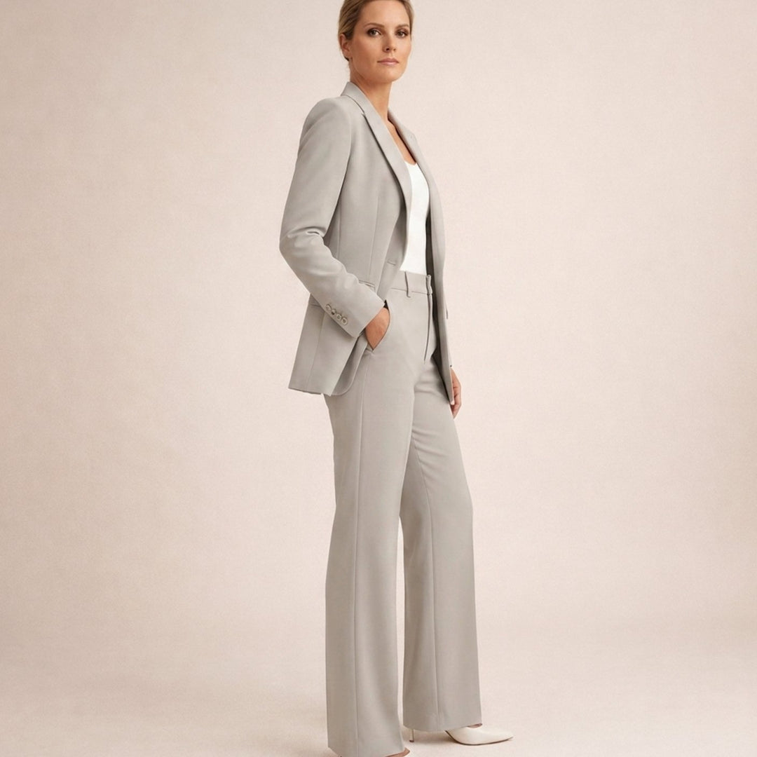 Women's Tailored Wide-Leg Flare Two-Piece Blazer Pants Suit