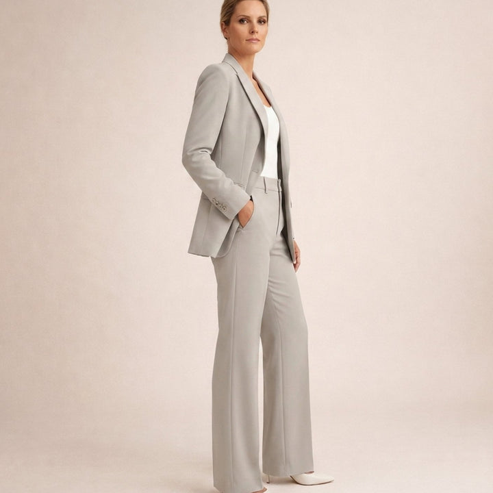 Women's Tailored Wide-Leg Flare Two-Piece Blazer Pants Suit