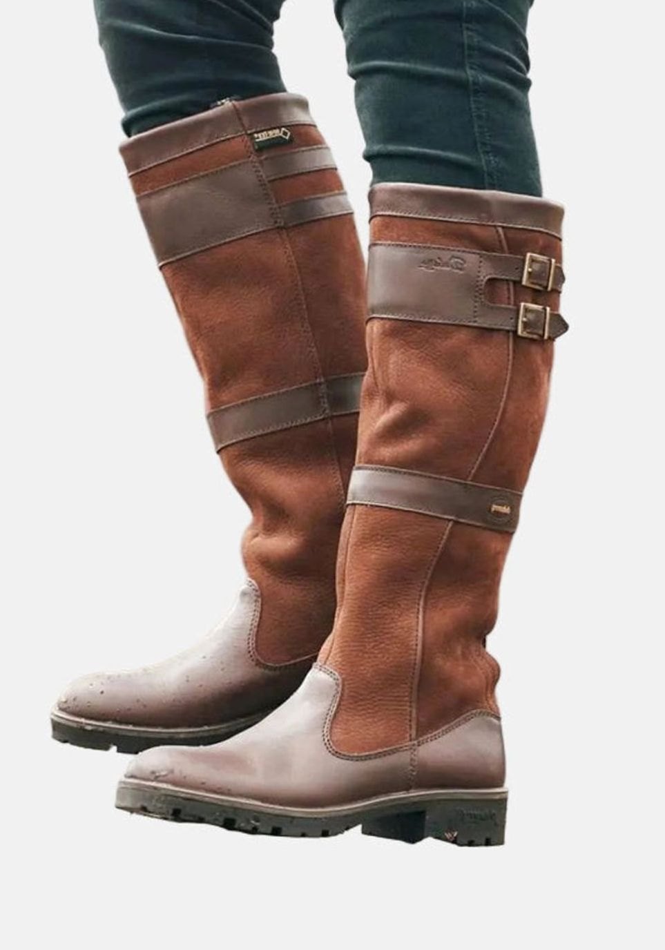 Women's Tall Buckle-Strap Knee High Boots - Bronze