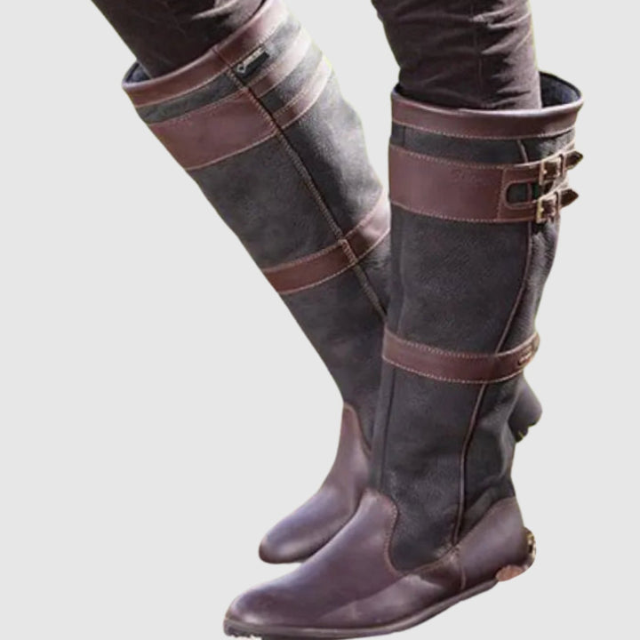 Women's Tall Buckle-Strap Knee High Boots - Dark Brown