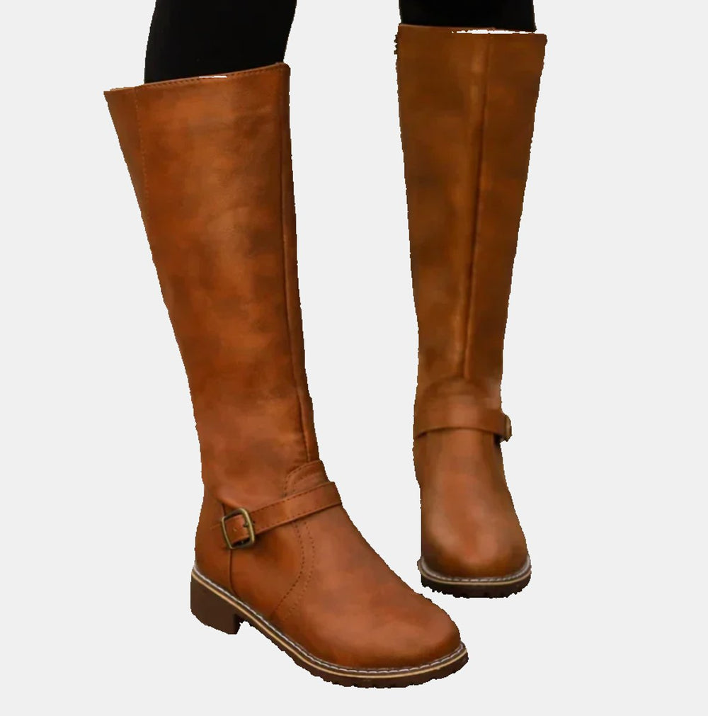 Women's Tall Buckle-Strap Riding Knee High Boots