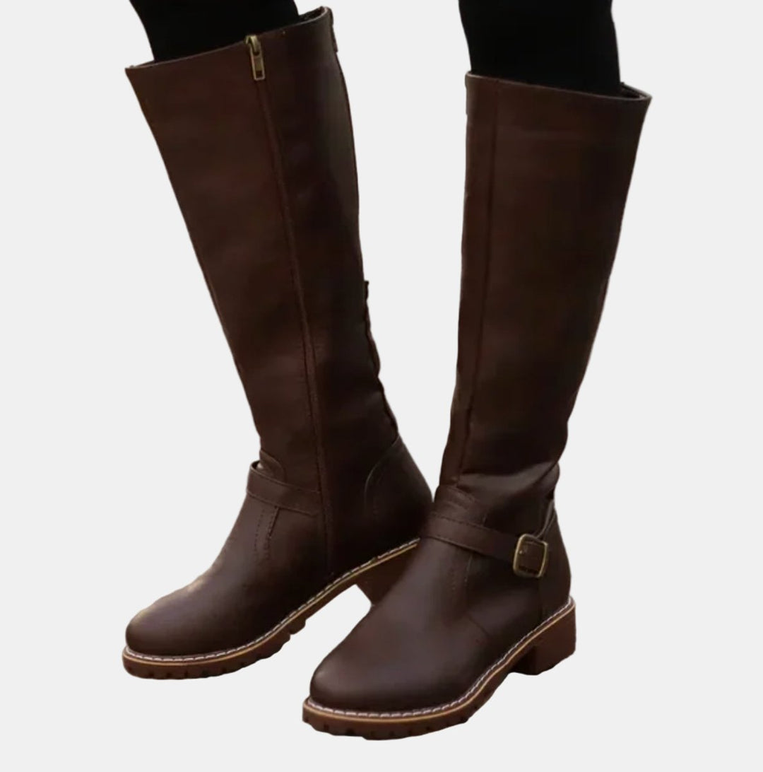 Women's Tall Buckle-Strap Riding Knee High Boots