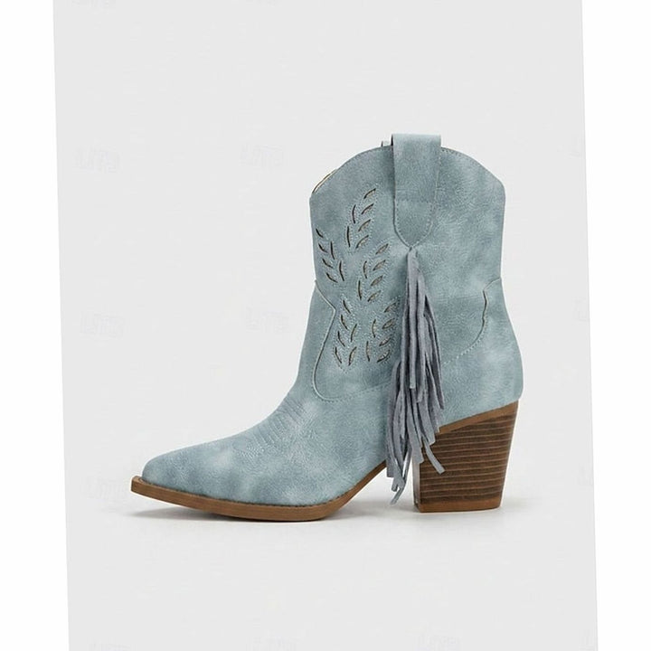 Women's Tasseled Western Ankle Boots Block Heel Pointed Toe