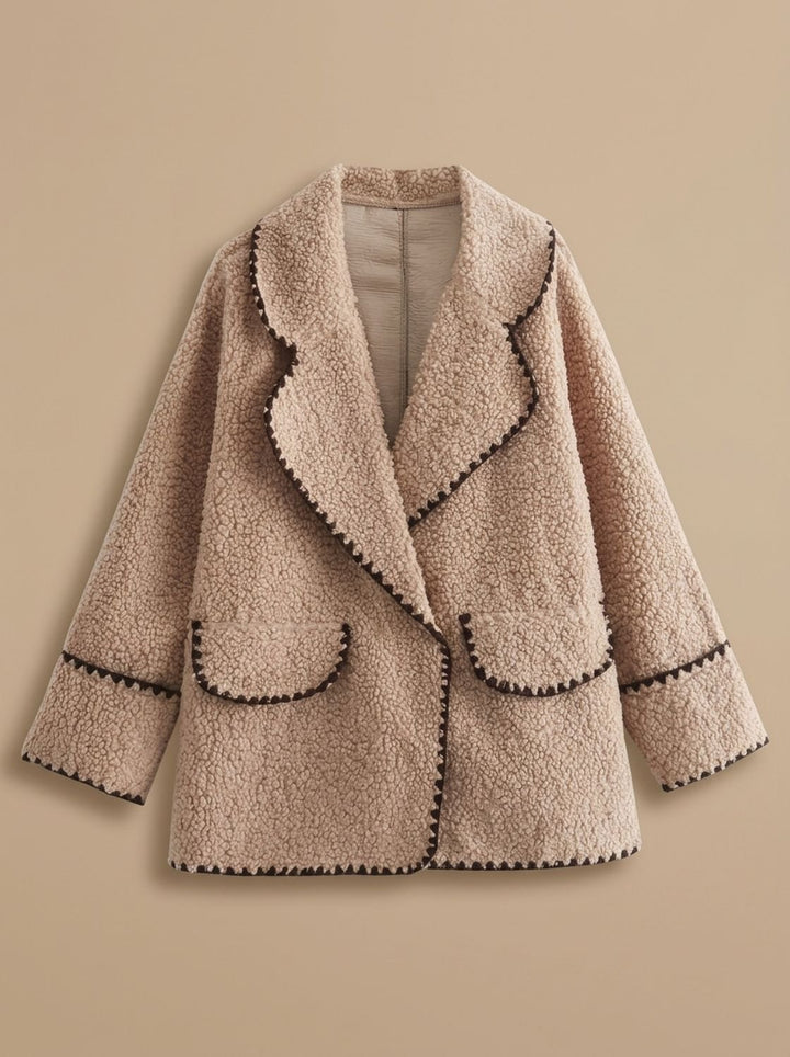 Women's Teddy Fleece Faux Fur Coat Black-Trim Notch-Collar Jacket, Camel - Camel
